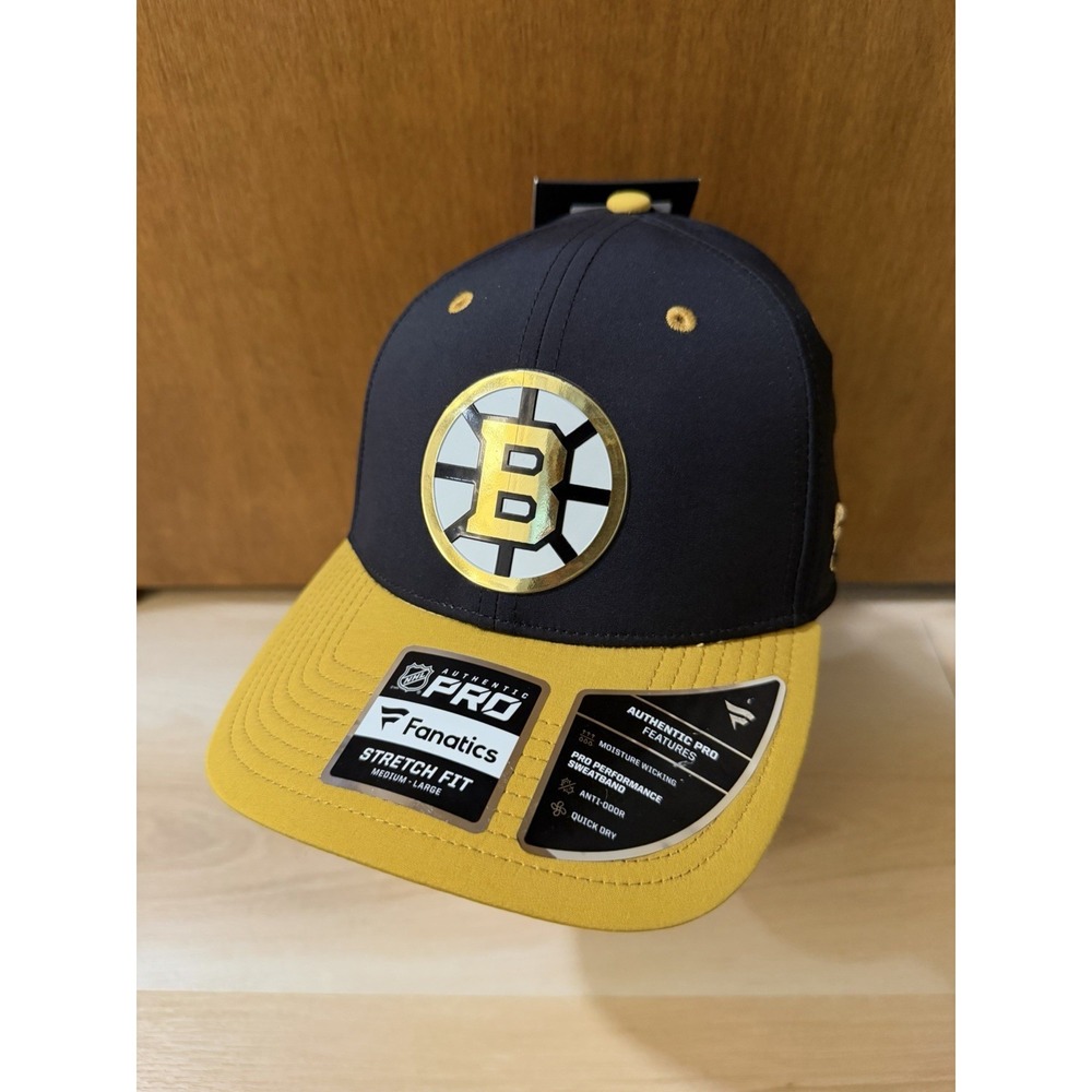 Fanatics Boston Bruins Pro Flex Cap M/L Black Yellow NHL Hockey Hat 100th